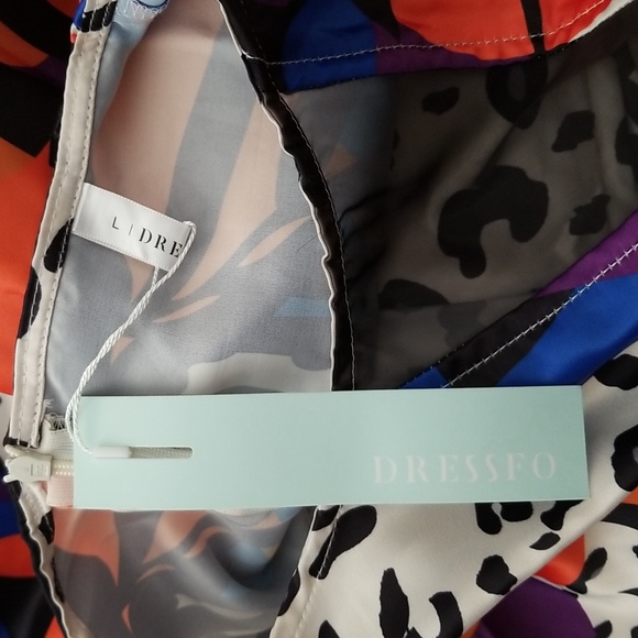 (L) NWT Dressfo Abstract Art Deco Leopard Print Floral Colorful Midi Fit & Flare - Picture 3 of 9